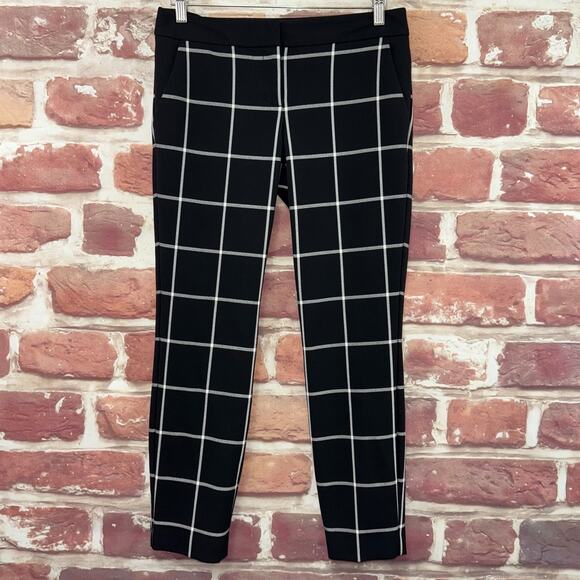 Express Columnist Pants Women's 4 Black Windowpane Plaid Casual Career Trousers - Picture 1 of 8